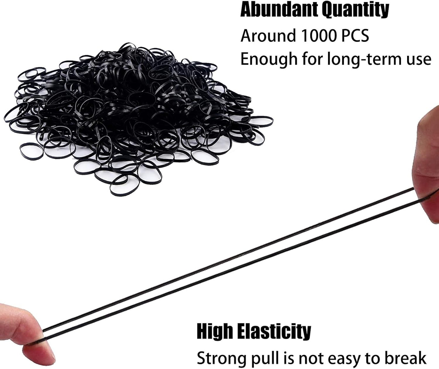 1000x Black Elastic Ponytail holders, Ties, Small