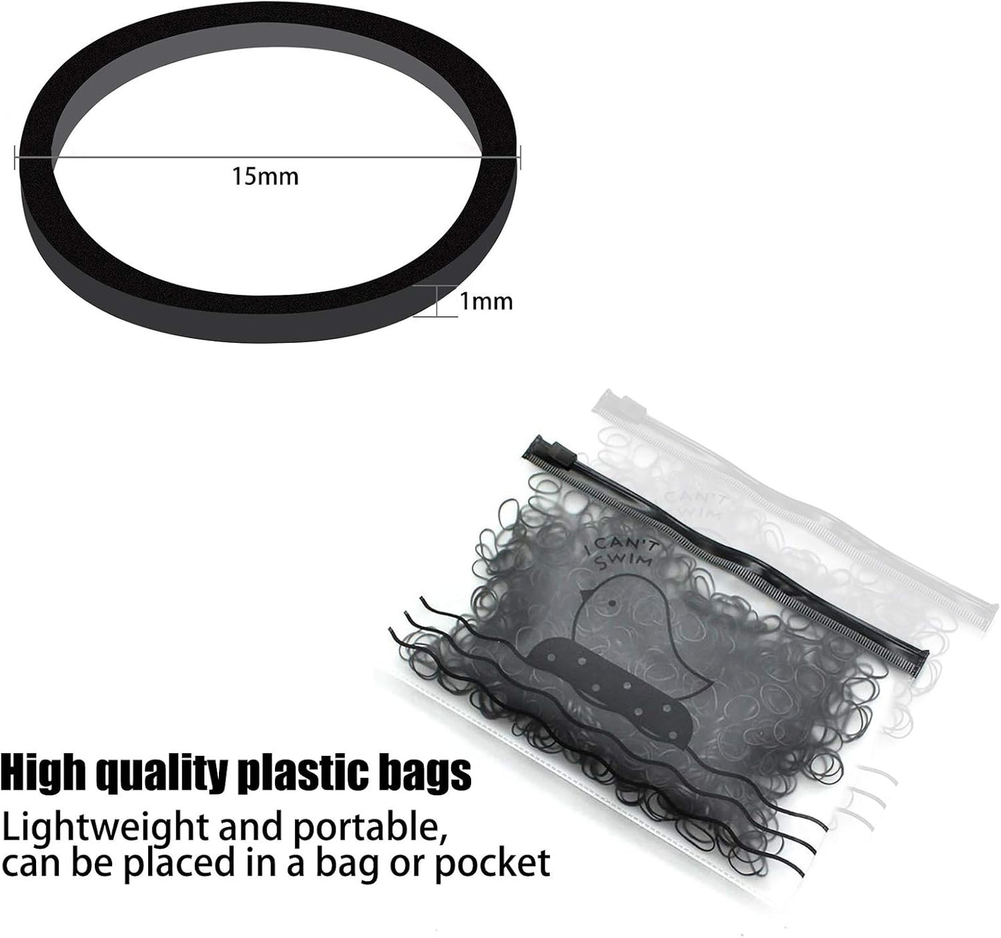 1000x Black Elastic Ponytail holders, Ties, Small