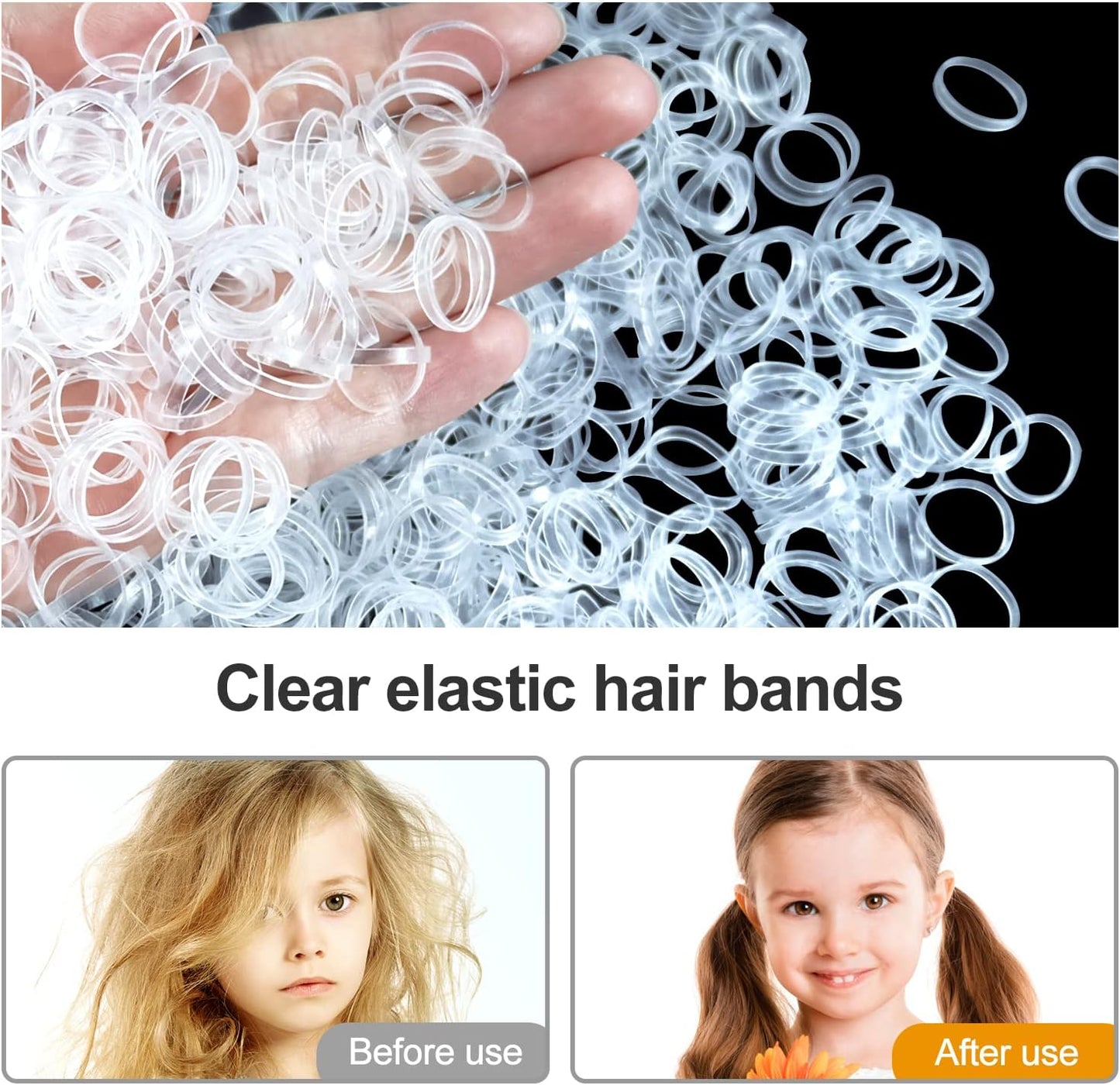 1000x Clear Elastic Ponytail holders, Ties, Small