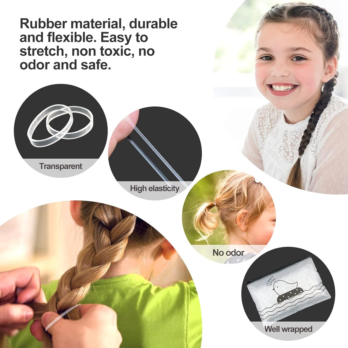 1000x Clear Elastic Ponytail holders, Ties, Small