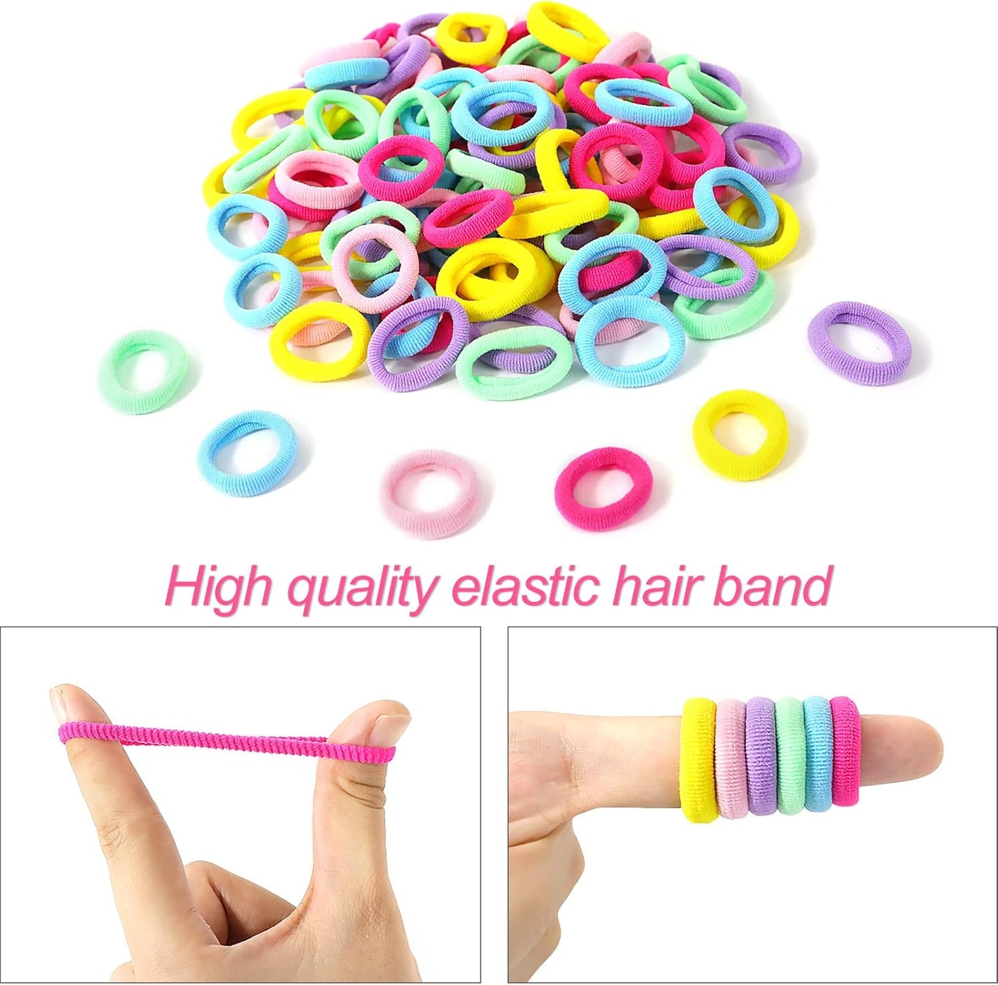 Colored 100 Pcs Girls Hair Bands, Tiny Ponytail Holders for Baby Girls