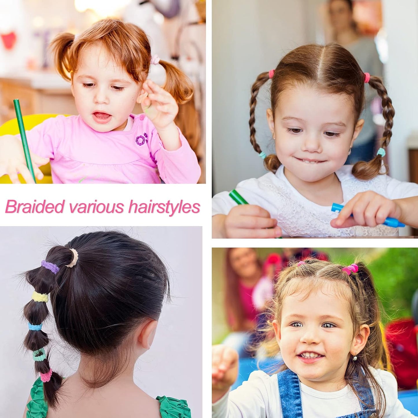 Colored 100 Pcs Girls Hair Bands, Tiny Ponytail Holders for Baby Girls