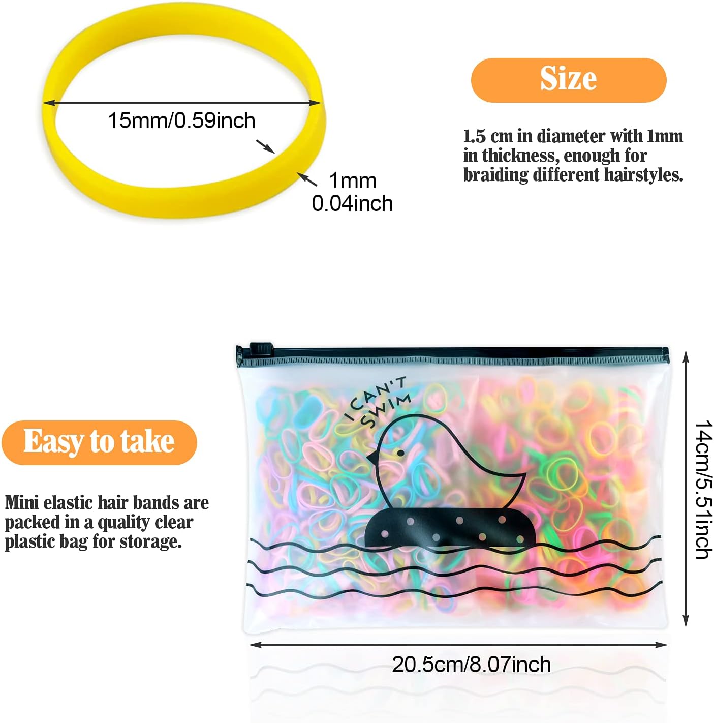 1500 Multicolored Small Elastics for Kids and Girls Braids n Ponytails