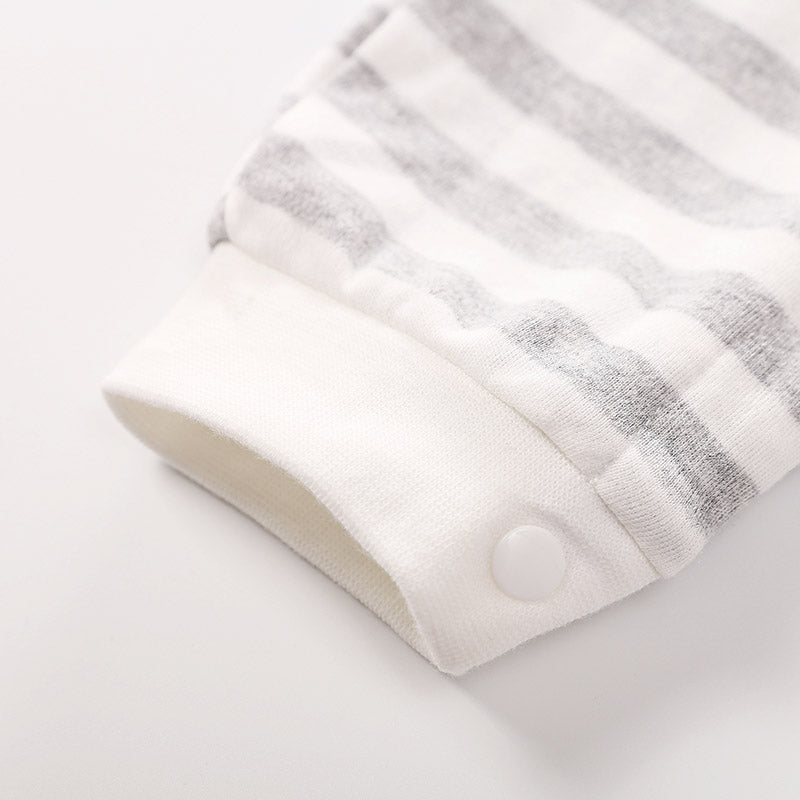 White and Grey striped Baby Romper with a Red heart