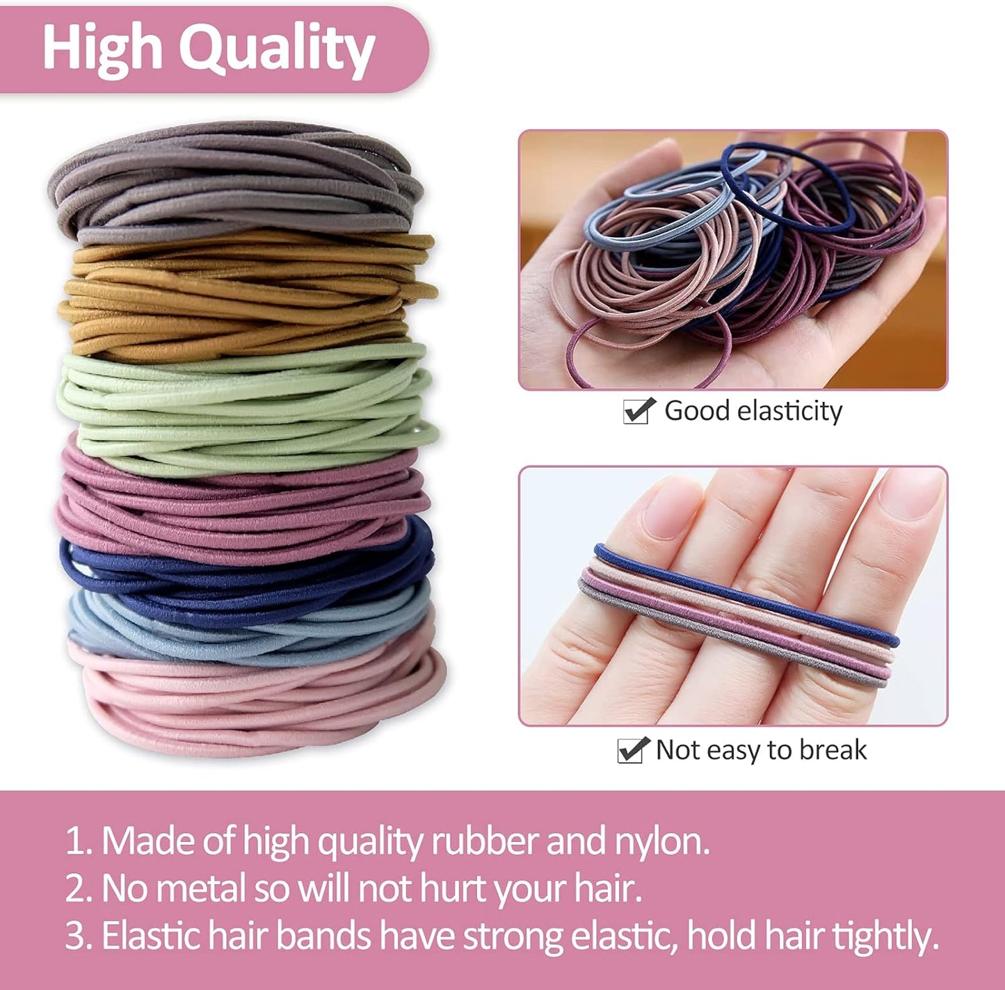 200 PCS Elastic Hair Bands - Multicolor - 2mm Thin