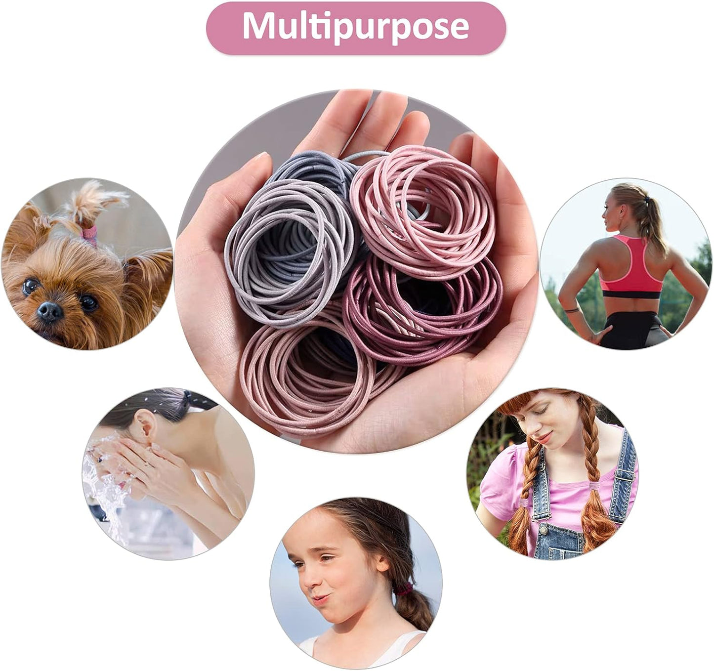 200 PCS Elastic Hair Bands - Multicolor - 2mm Thin