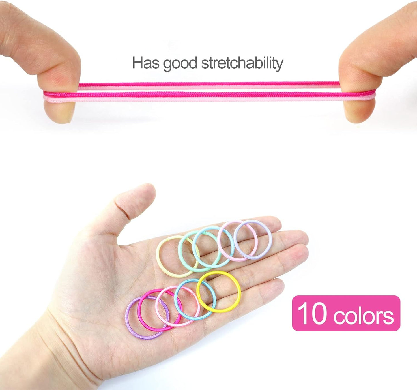 200 Hair Ties, Multicolor Elastic Hair Bands n Ponytail Holders with 15Pcs.