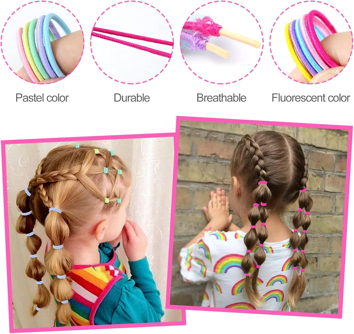 200 Hair Ties, Multicolor Elastic Hair Bands n Ponytail Holders with 15Pcs.