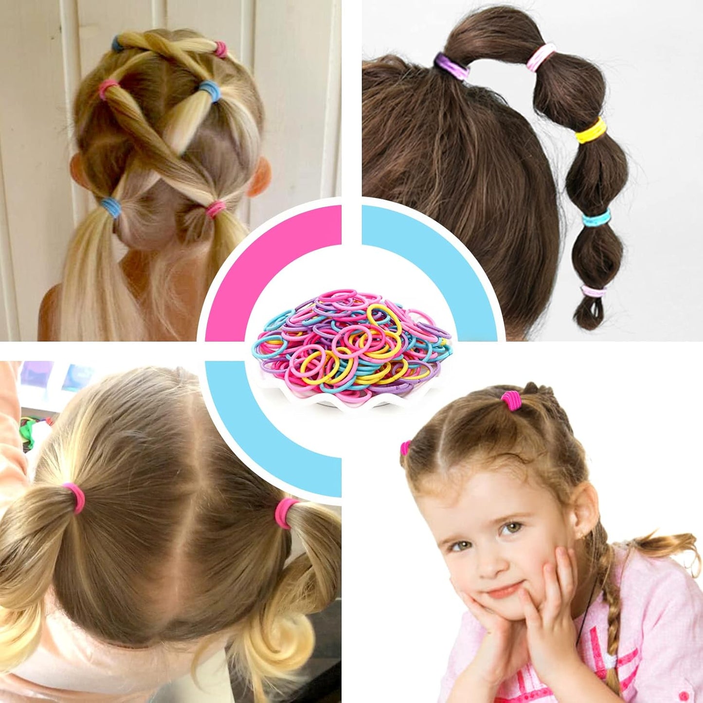 200 Hair Ties, Multicolor Elastic Hair Bands n Ponytail Holders with 15Pcs.