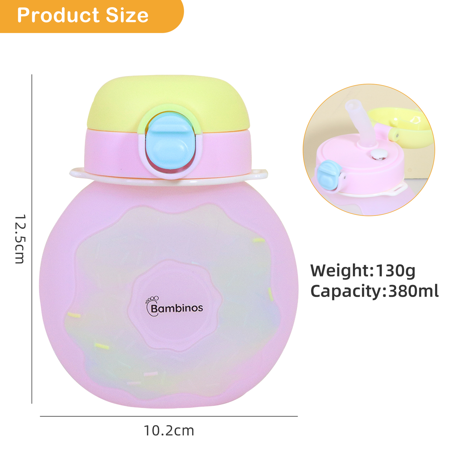 Bambinos Kids Donut Water Bottle Silicone Collapsible BPA-FREE
