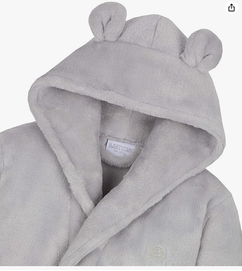 Baby Dressing Gown Unisex Soft Plush Fleece Hooded Teddy Ears 0-24 Month