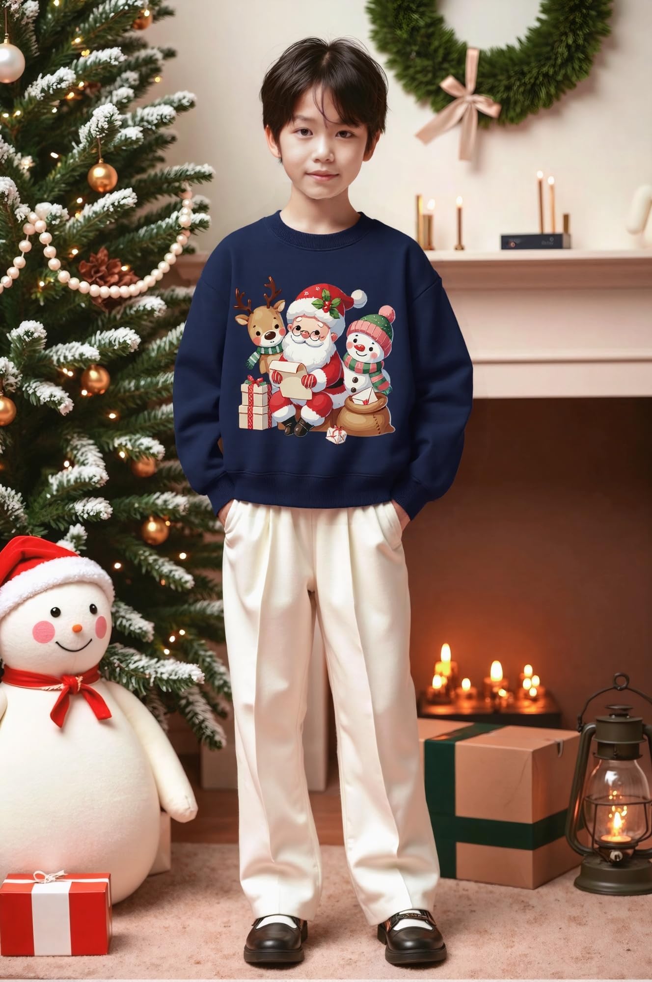 Christmas Boys Girls Jumpers Santa Claus Reindeer Snowman Snowflake