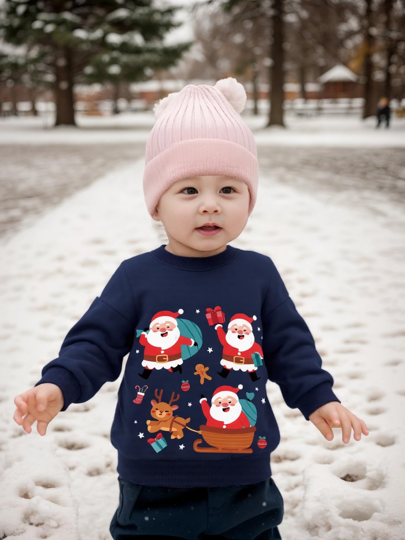Christmas Boys Girls Jumpers Santa Claus Reindeer Snowman Snowflake