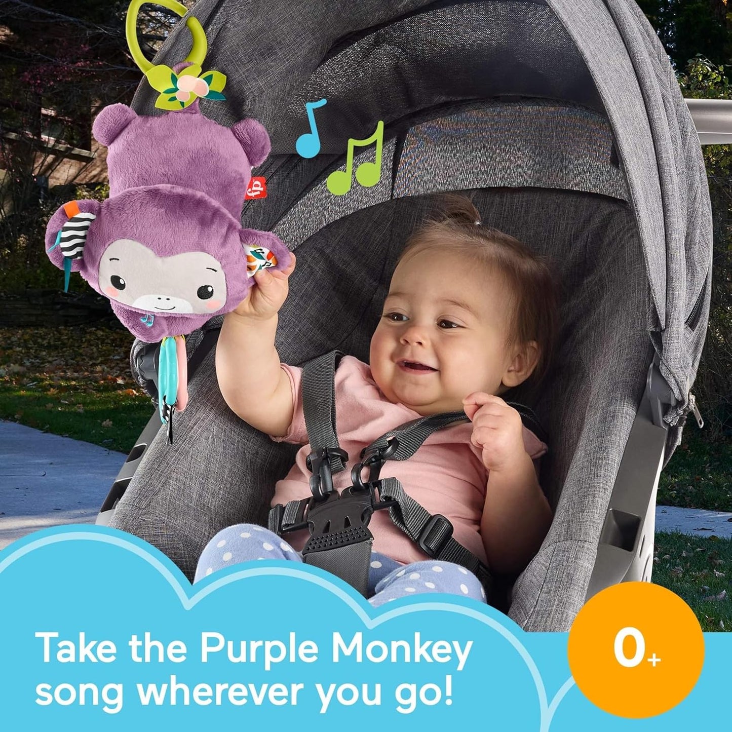 Fisher Price Sing & Go Purple Monkey - Baby Stroller Toy