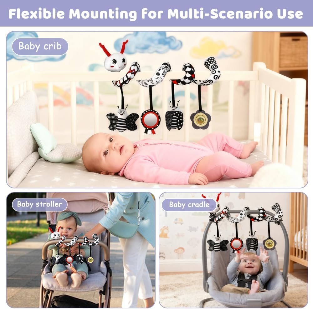 baby car seat clip-on sensory toy attached to seat handle