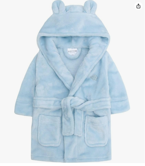 Baby Dressing Gown Unisex Soft Plush Fleece Hooded Teddy Ears 0-24 Month