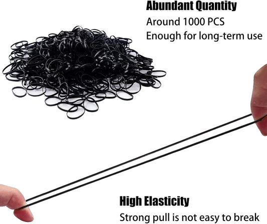 1000x Black Elastic Ponytail holders, Ties, Small