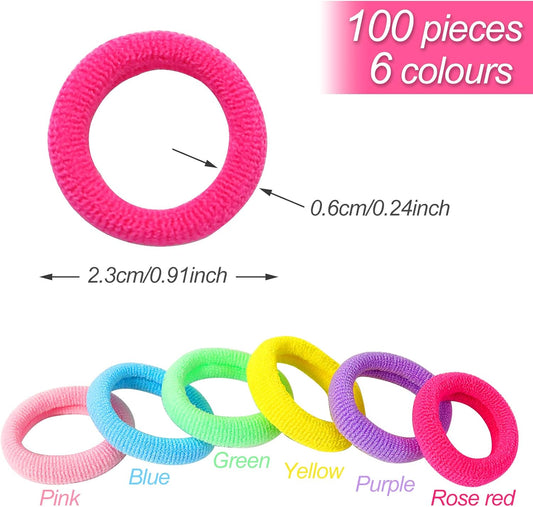 100 Pcs Girls Hair Bands, Baby Hair Bobbles, Colored Soft Small Toddler Hair Ties, Tiny Ponytail Holders Seamless girls hairbands for Baby Girls