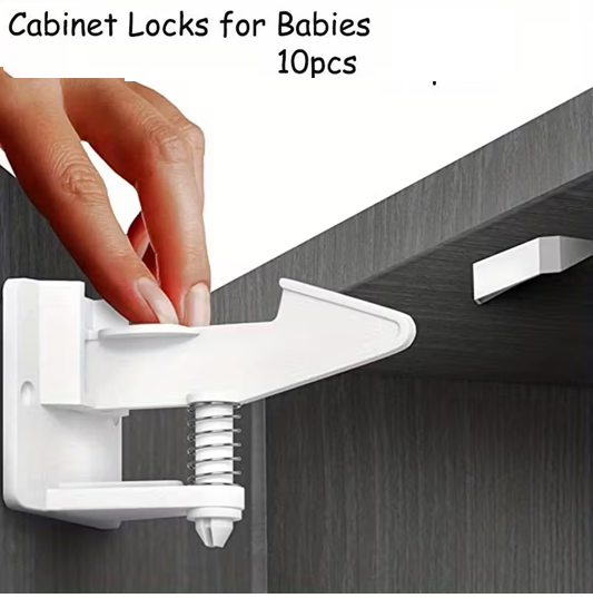 Heavy Duty 10 Pack No-Drill Adhesive Cabinet Locks – Safety Latches for Baby-Proofing Drawers & Cabinets
