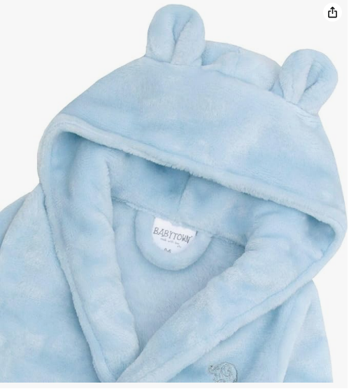 Baby Dressing Gown Unisex Soft Plush Fleece Hooded Teddy Ears 0-24 Month