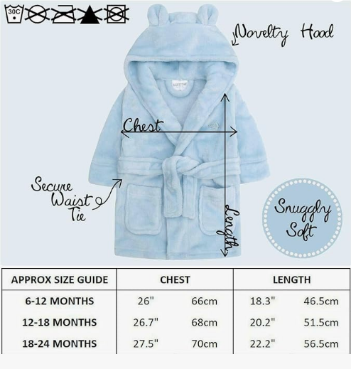 Baby Dressing Gown Unisex Soft Plush Fleece Hooded Teddy Ears 0-24 Month