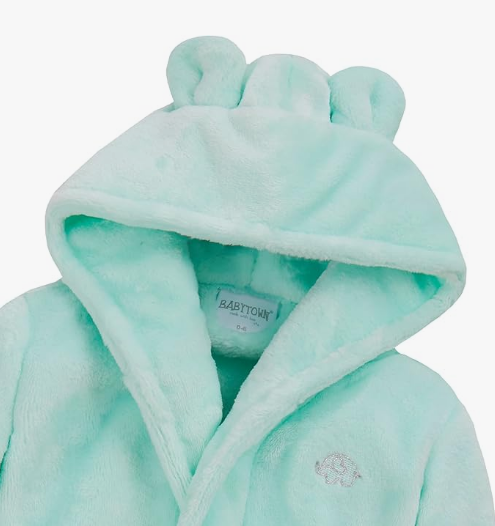 Baby Dressing Gown Unisex Soft Plush Fleece Hooded Teddy Ears 0-24 Month