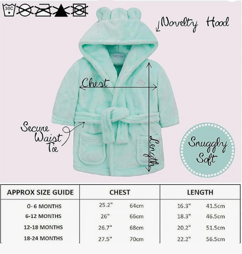Baby Dressing Gown Unisex Soft Plush Fleece Hooded Teddy Ears 0-24 Month