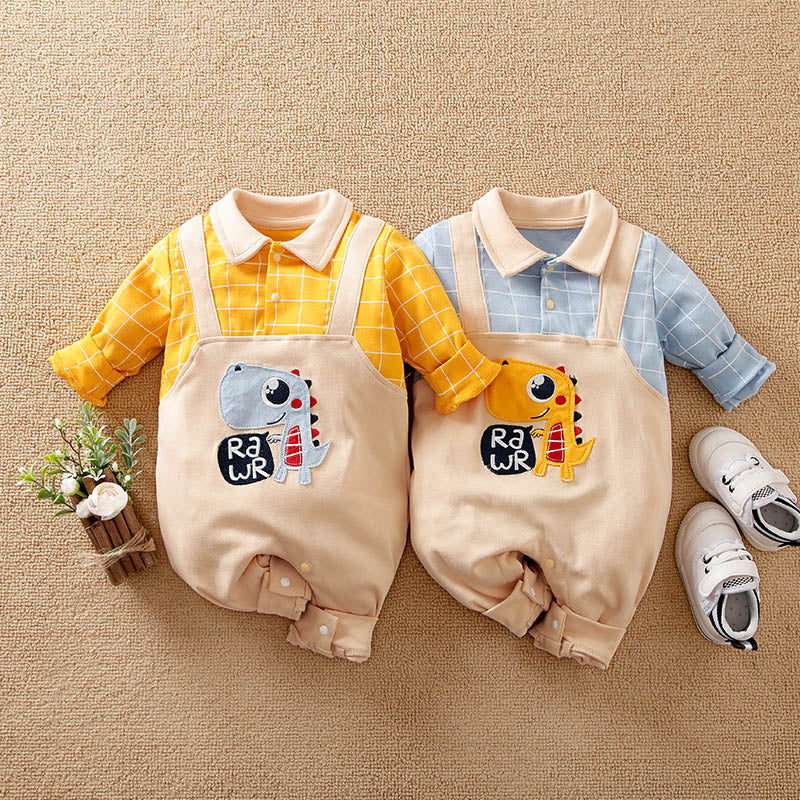 Cute Rawr Dinosaur Blue or Yellow  Romper