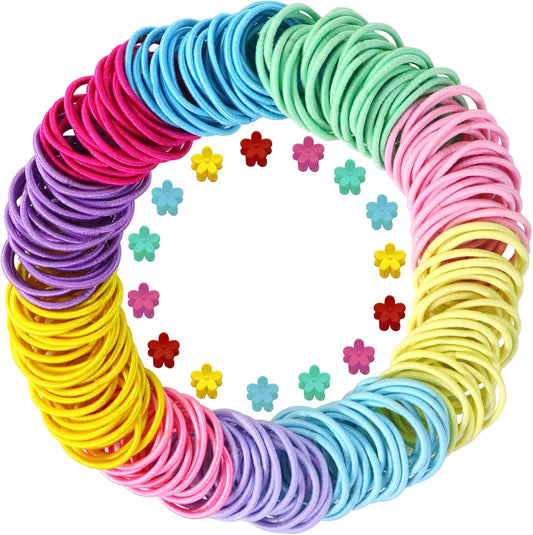 200 Hair Ties, Multicolor Elastic Hair Bands n Ponytail Holders with 15Pcs.