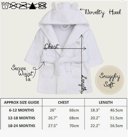 Baby Dressing Gown Unisex Soft Plush Fleece Hooded Teddy Ears 0-24 Month