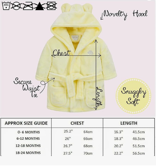 Baby Dressing Gown Unisex Soft Plush Fleece Hooded Teddy Ears 0-24 Month