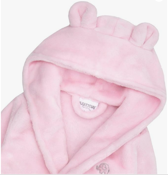 Baby Dressing Gown Unisex Soft Plush Fleece Hooded Teddy Ears 0-24 Month