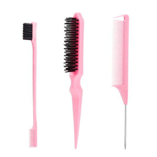 3 Pcs Kids Slick Back Hair Brush Set , Rat Tail Comb, Smoothing Baby Hair Brush Set