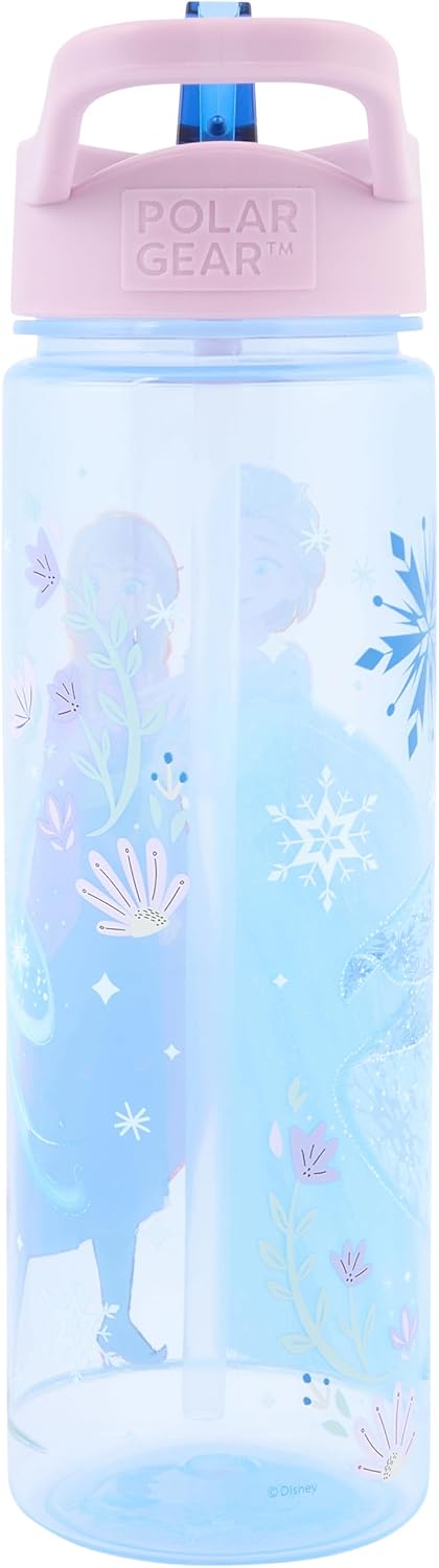 Disney Frozen Sparkle Water Bottle with Straw – Reusable Kids 600ml  – for School Nursery Sports Picnic, Multi Colour