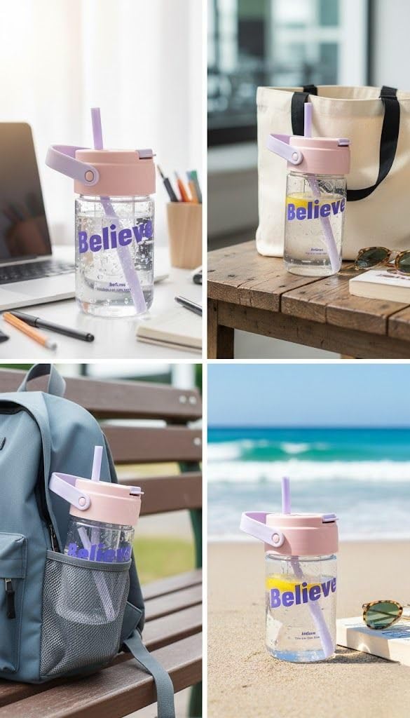 600ml Kids Water Bottle-BPA Free, Motivational Canteen With Time Marking, Leakproof Large Sport Drink Bottle