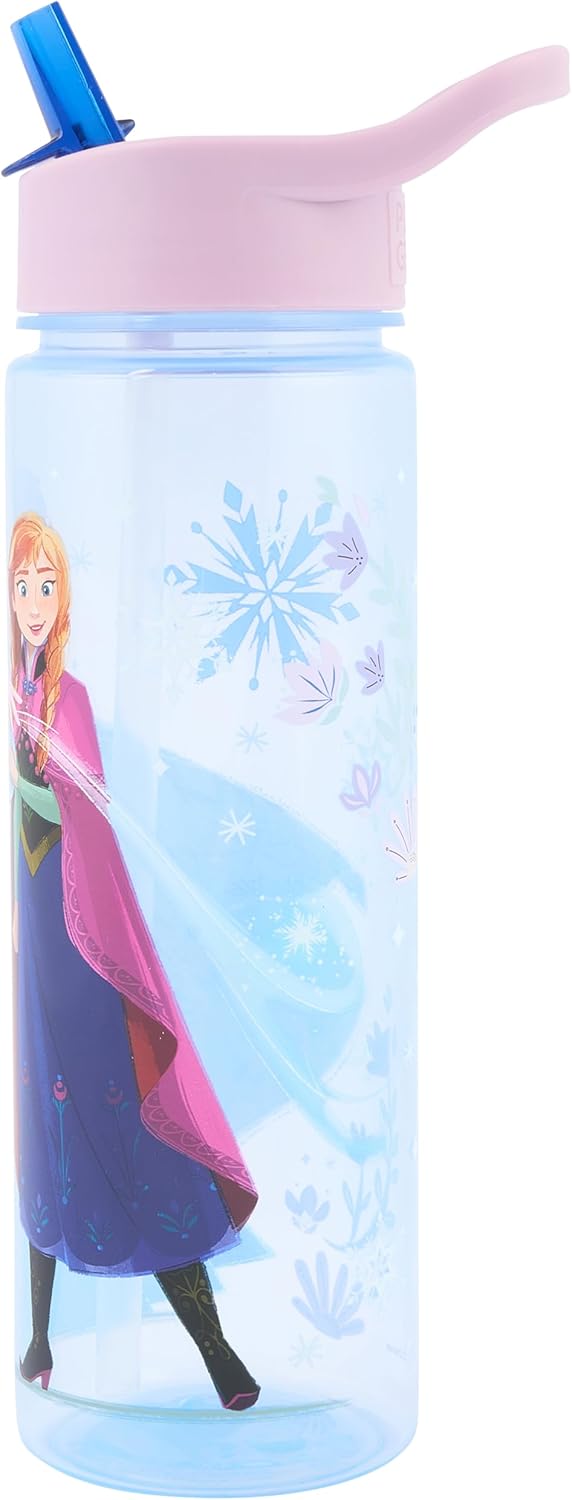 Disney Frozen Sparkle Water Bottle with Straw – Reusable Kids 600ml  – for School Nursery Sports Picnic, Multi Colour