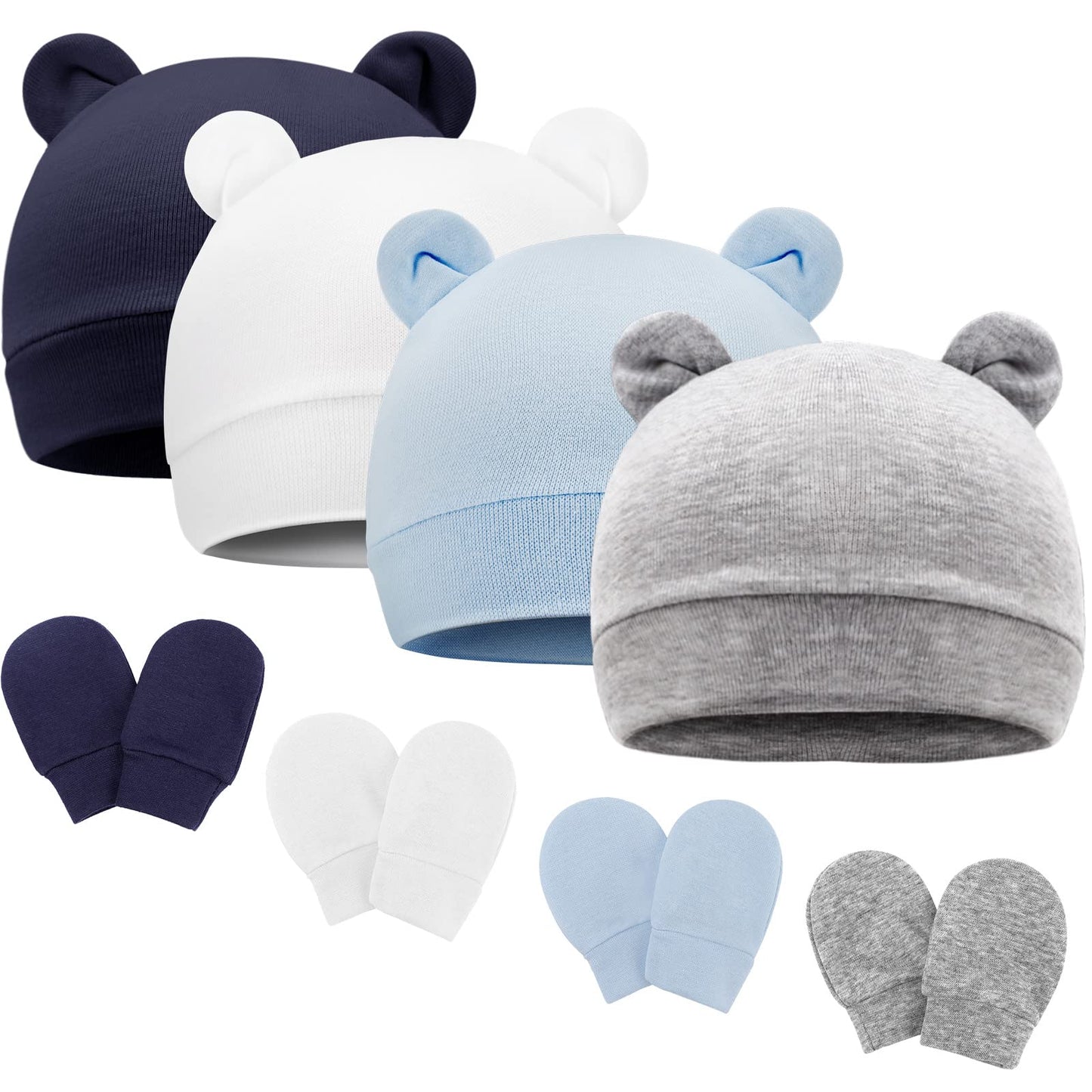 4 Set Baby Beanie Hat + Gloves (0-6 Months)