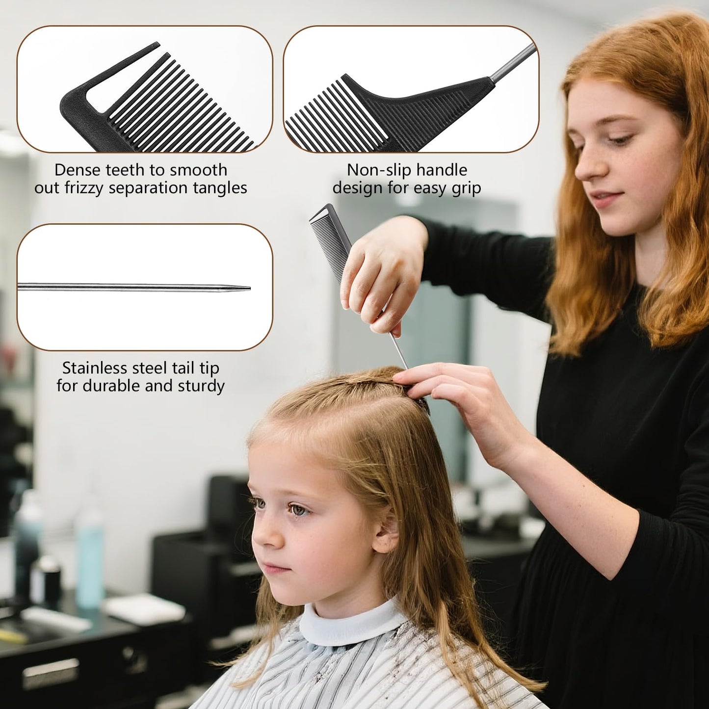 3 Pcs Kids Slick Back Hair Brush Set , Rat Tail Comb, Smoothing Baby Hair Brush Set