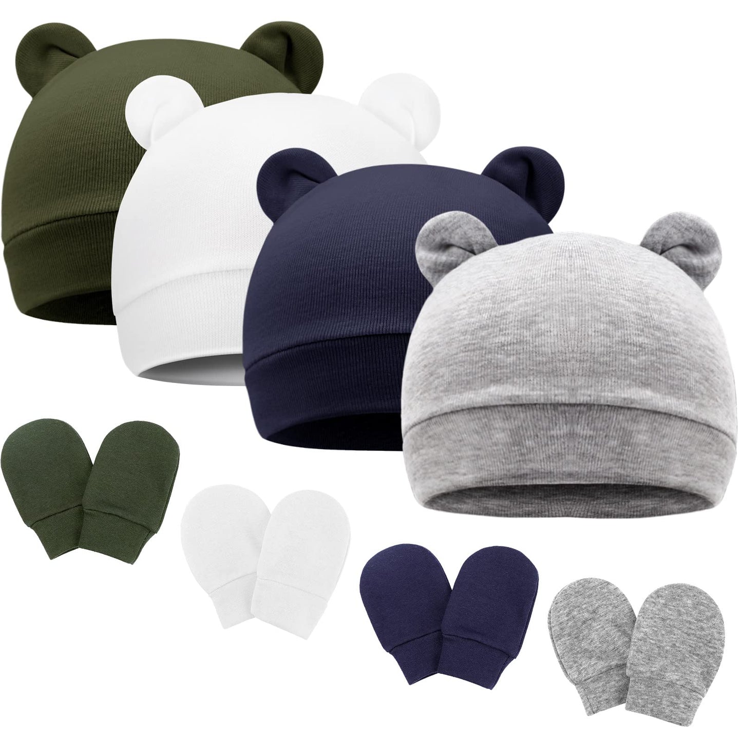4 Set Baby Beanie Hat + Gloves (0-6 Months)