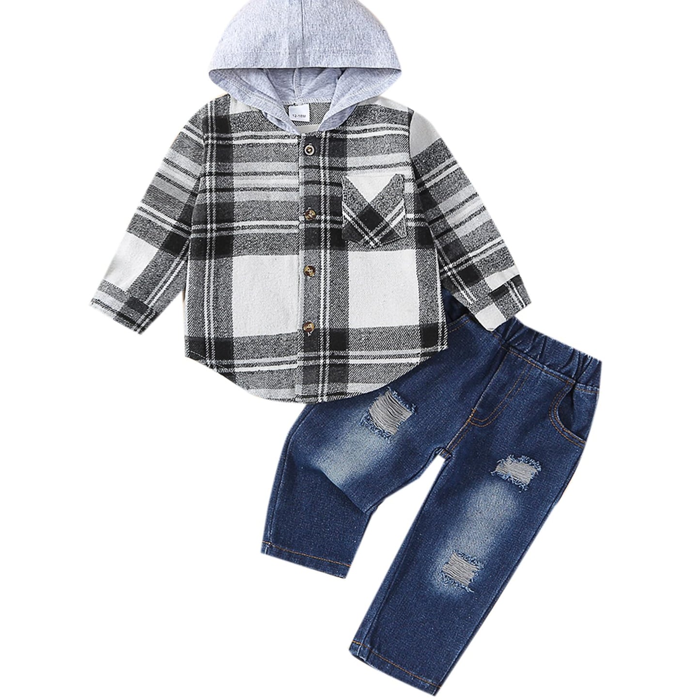 Boys Outfits Infant Long Sleeve Hoodies Plaid Tops Denim