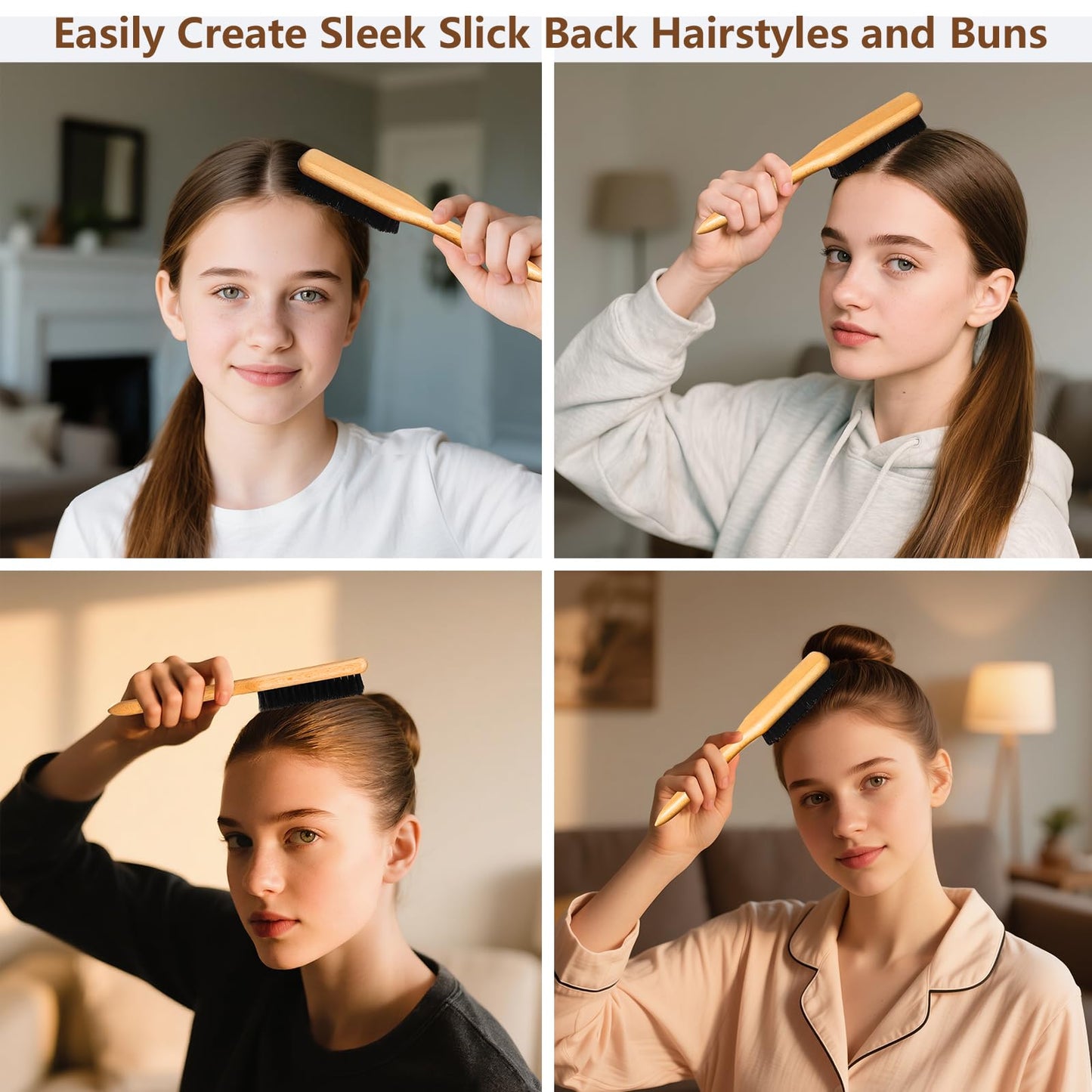 3 Pcs Kids Slick Back Hair Brush Set , Rat Tail Comb, Smoothing Baby Hair Brush Set