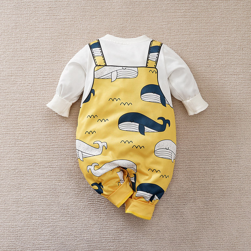 Yellow and White  Whale Print Babysuit Romper