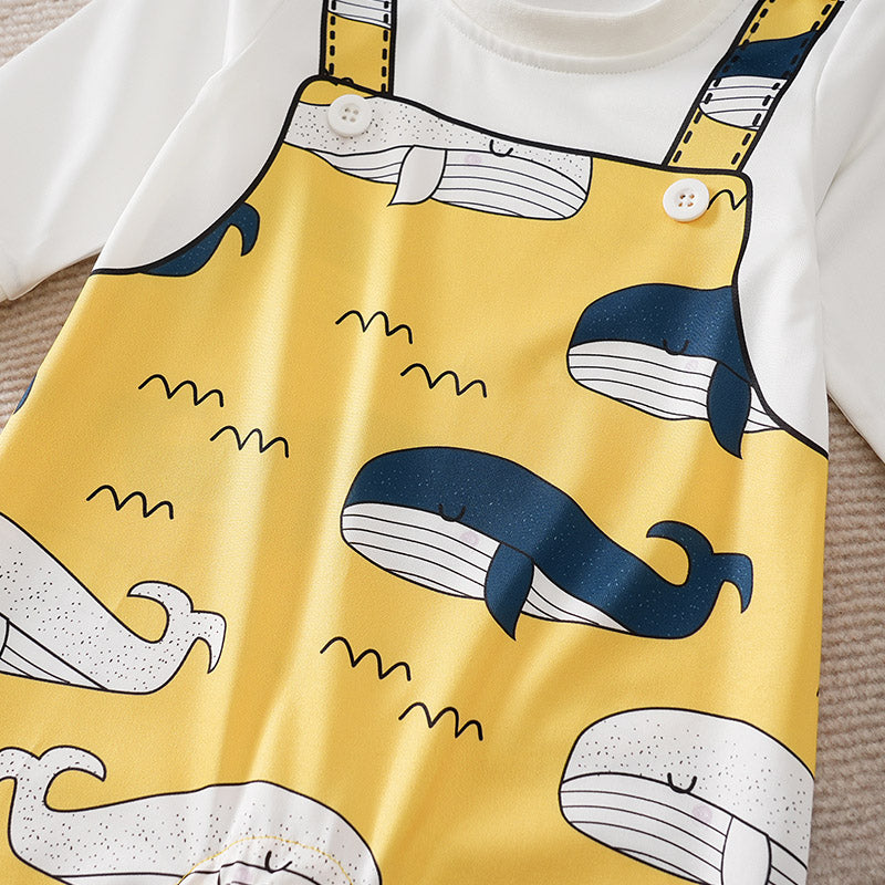 Yellow and White  Whale Print Babysuit Romper