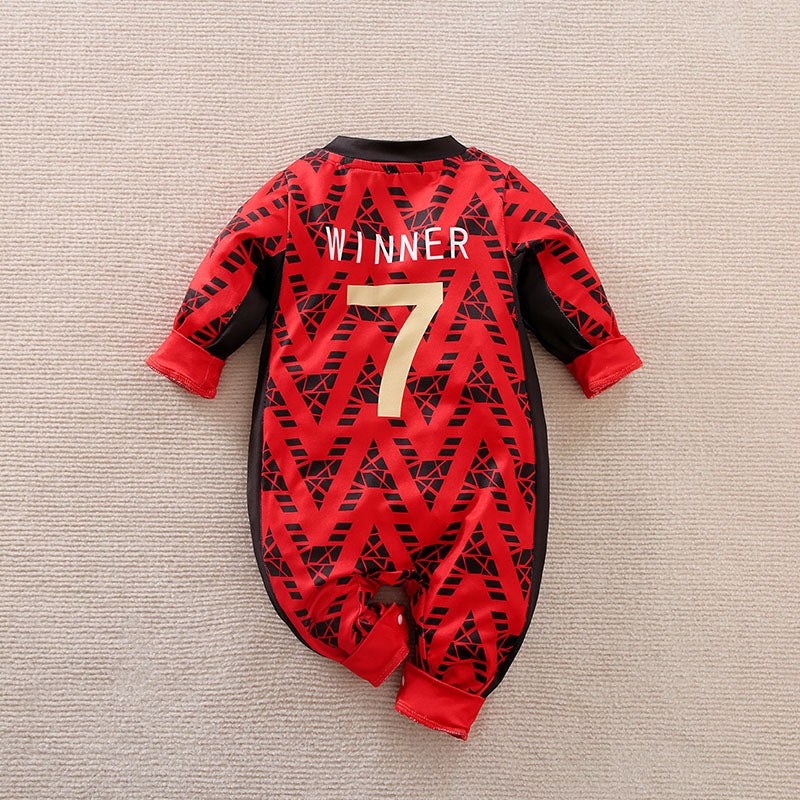 Red print soccer romper babysuit