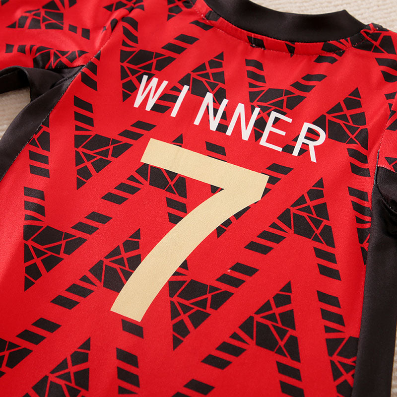 Red print soccer romper babysuit