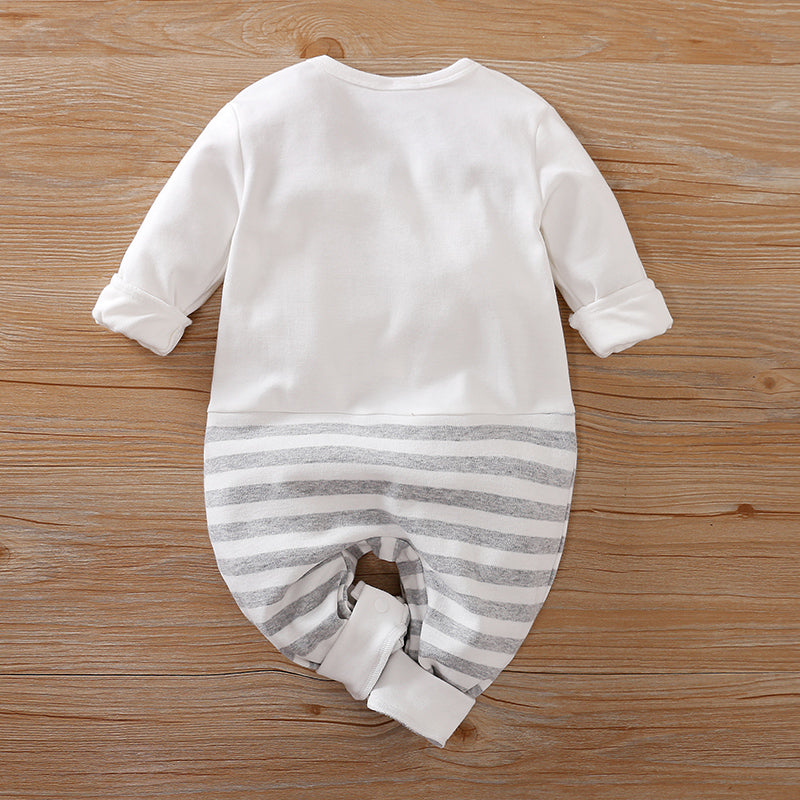 White and Grey striped Baby Romper with a Red heart