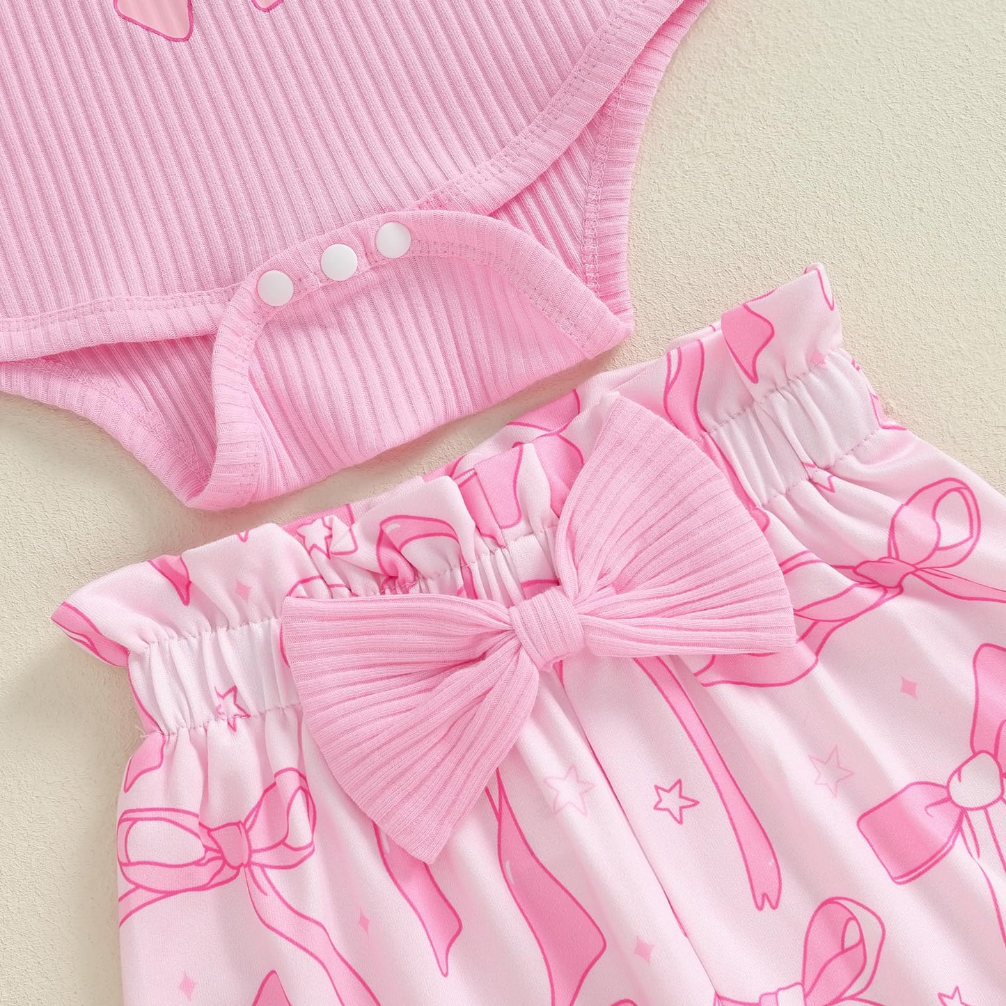 4pcs Outfits Set Long Sleeve Romper Top Bow Print Trousers Hat Headband