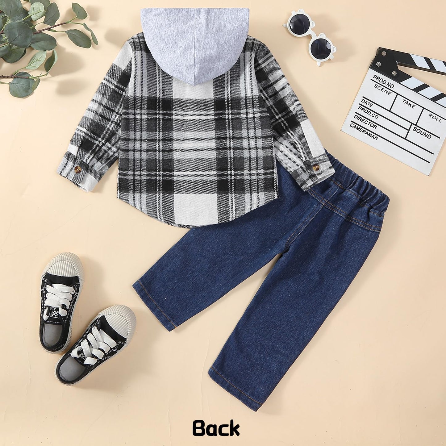 Boys Outfits Infant Long Sleeve Hoodies Plaid Tops Denim