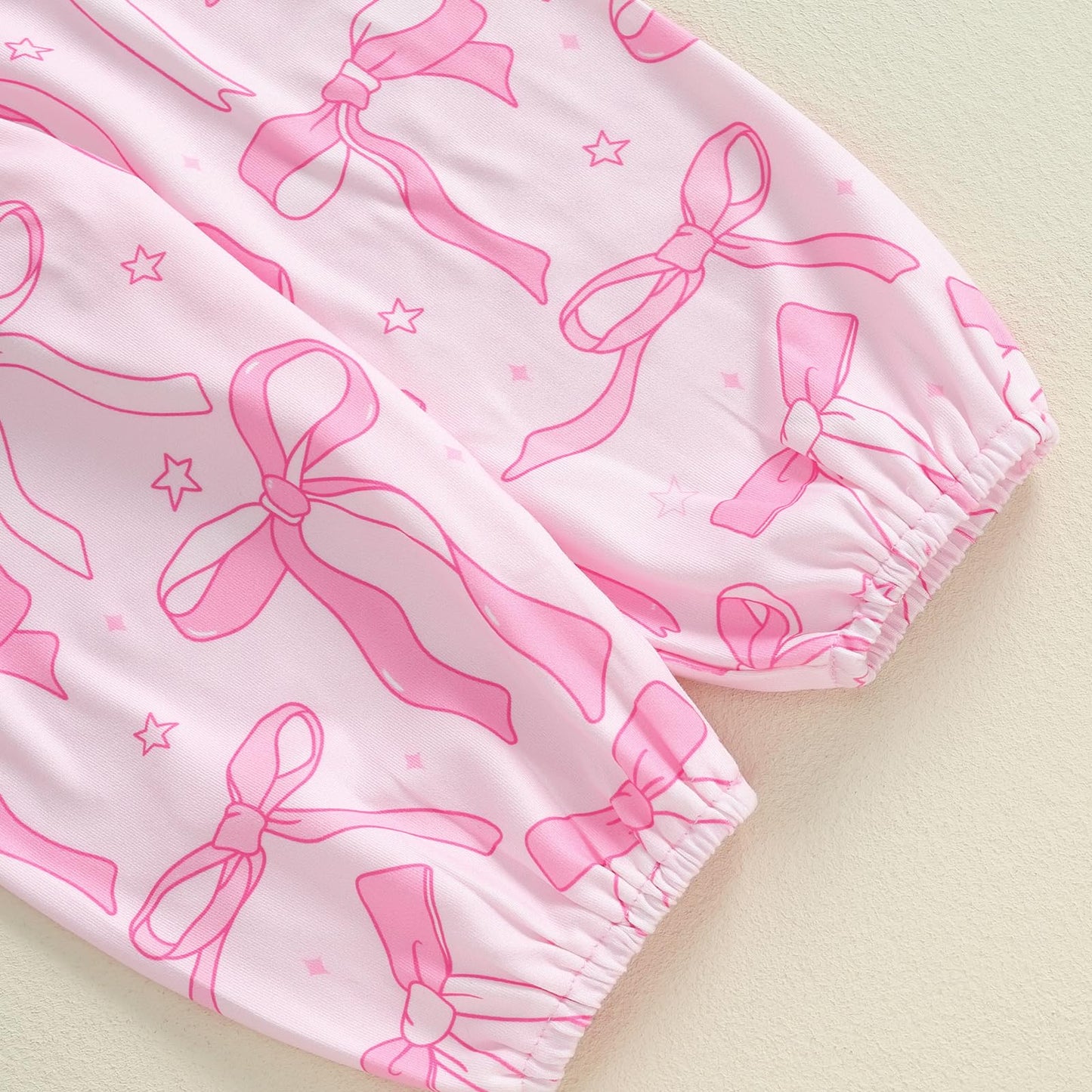 4pcs Outfits Set Long Sleeve Romper Top Bow Print Trousers Hat Headband