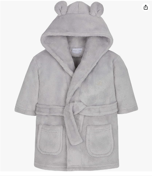 Baby Dressing Gown Unisex Soft Plush Fleece Hooded Teddy Ears 0-24 Month